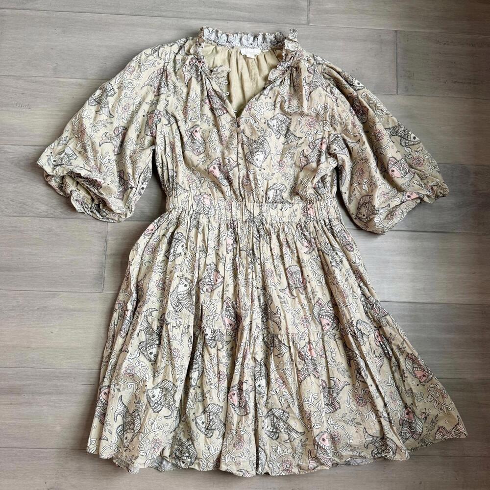 Anthropologie x Let Me Be Celeste Casual Printed Puff Sleeve Dress Size 10 - Picture 8 of 9